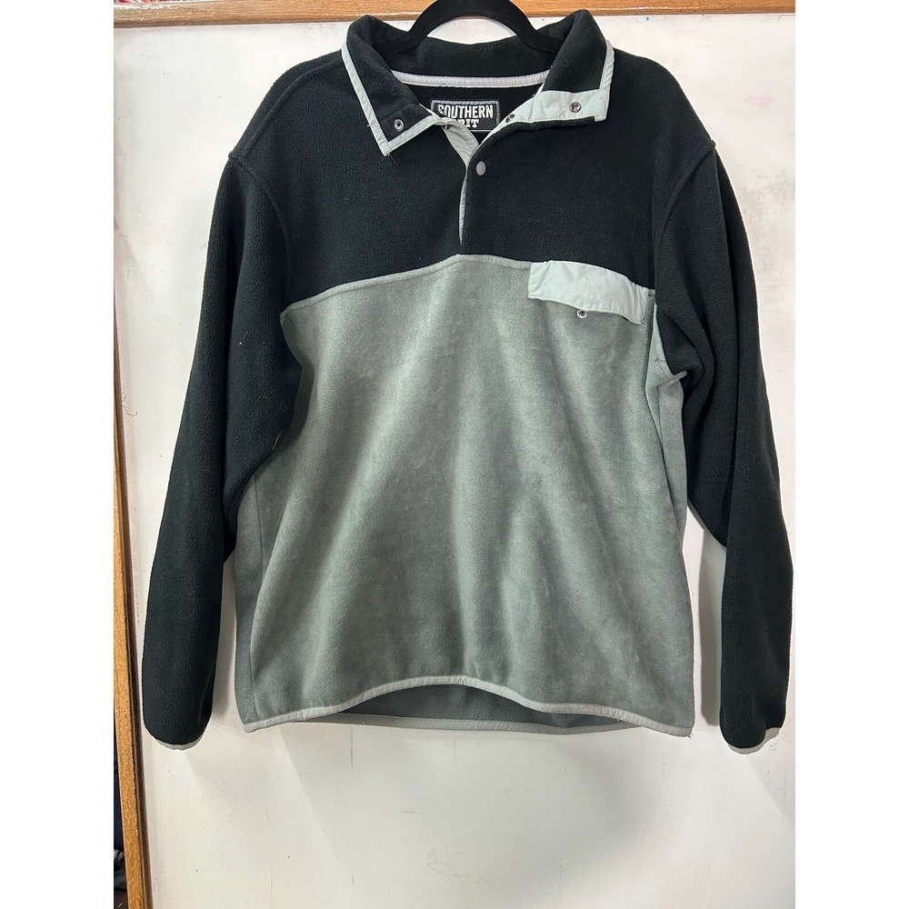 Southern Grit Mens Size L Snap Fleece Pullover Dark Blue Grey Outdoor Gorpcore‎